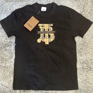 Burberry Black Tee with Plaid Logo
